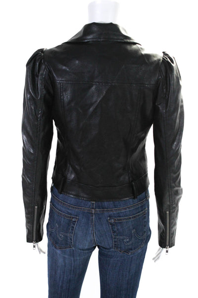 Fate. Womens Faux Leather Zipped Puff Long Sleeve Motorcycle Jacket Black Size S