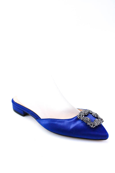 Mavirs Womens Pointed Toe Jeweled Geometric Buckled Mules Flats Blue Size 9