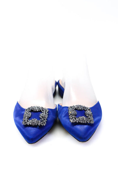 Mavirs Womens Pointed Toe Jeweled Geometric Buckled Mules Flats Blue Size 9