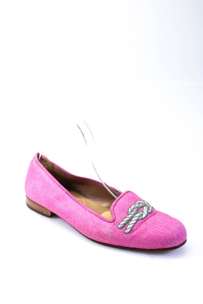 Stubbs & Wootton Womens Textured Graphic Print Round Toe Flats Pink Size 8