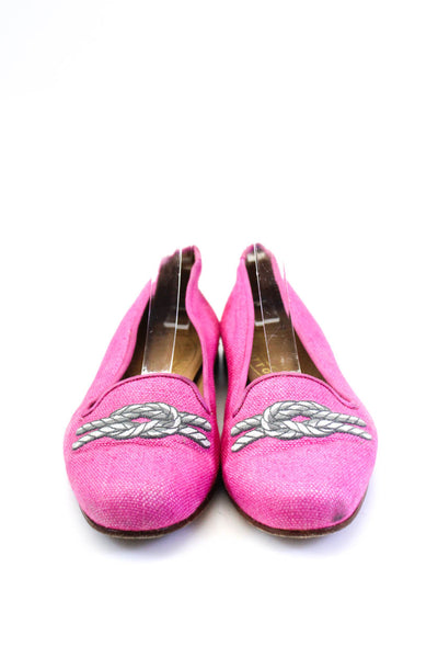 Stubbs & Wootton Womens Textured Graphic Print Round Toe Flats Pink Size 8