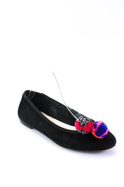 Sophia Webster Womens Suede Pom Pom Round Toe Slip-On Flats Black Size EUR38