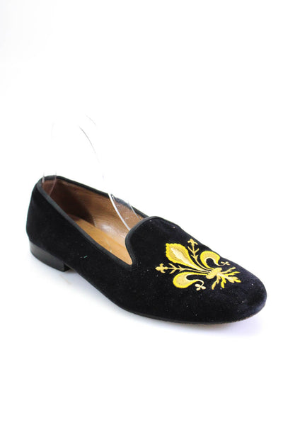 Stubbs & Wootton Womens Embroidered Baroque Print Slip-On Loafers Black Size 8