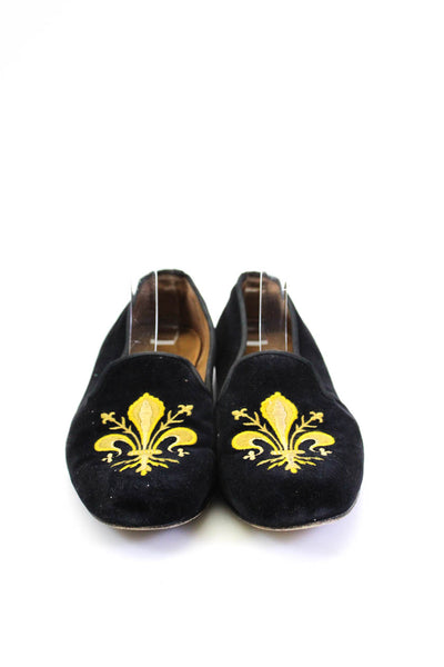 Stubbs & Wootton Womens Embroidered Baroque Print Slip-On Loafers Black Size 8