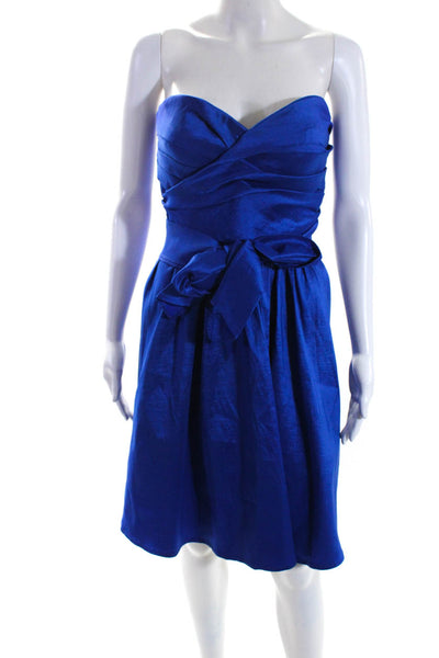 Calvin Klein Womens Sweetheart Neckline Belted Zipped Midi Dress Blue Size 8