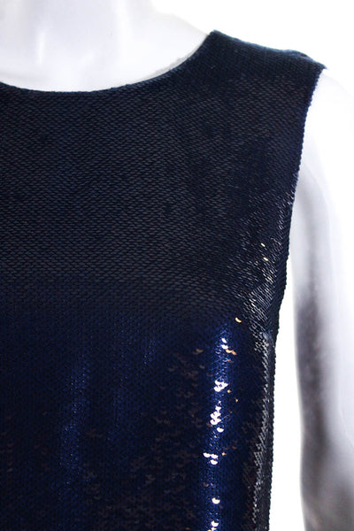 Prada Womens Silk Sequined Sleeveless Shift Dress Blue Gold Size EUR 40