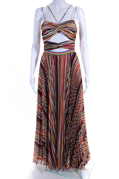 AMUR Womens Keyhole Striped Pleated Chiffon Maxi Dress Multicolor Size 6