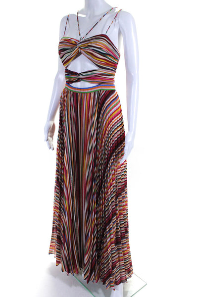 AMUR Womens Keyhole Striped Pleated Chiffon Maxi Dress Multicolor Size 6