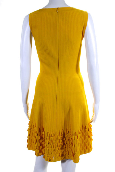 Alaia Womens Ribbed Knit Petal Hem V Neck Fit & Flare Dress Yellow Size FR 40