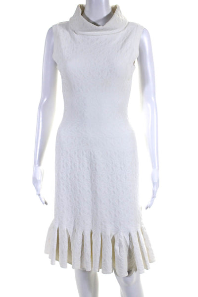 Alaia Womens Knit Jacquard Cowl Neck Fit & Flare Dress White Size FR 38