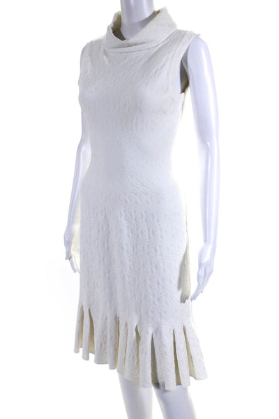 Alaia Womens Knit Jacquard Cowl Neck Fit & Flare Dress White Size FR 38