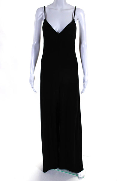 Norma Kamali Womens V Neck Spaghetti Strap Wide Leg Jumpsuit Black Size Medium