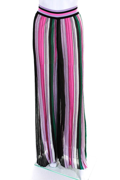 Missoni Womens High Waist Knit Stripe Wide Leg Pants Pink Black Green IT 44