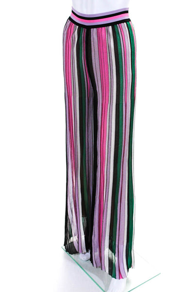 Missoni Womens High Waist Knit Stripe Wide Leg Pants Pink Black Green IT 44