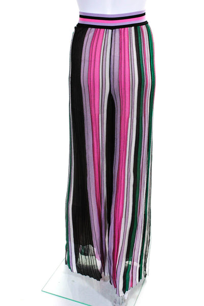 Missoni Womens High Waist Knit Stripe Wide Leg Pants Pink Black Green IT 44