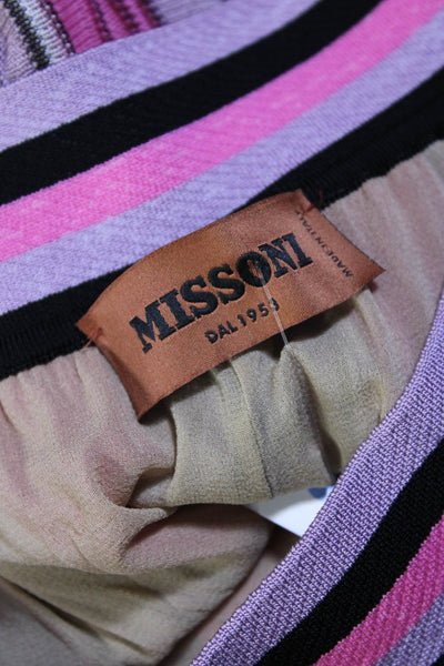 Missoni Womens High Waist Knit Stripe Wide Leg Pants Pink Black Green IT 44