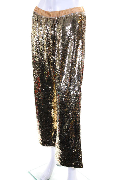 Figue Womens Elastic Waist Mid Rise Straight Leg Sequin Pants Gold Size Small