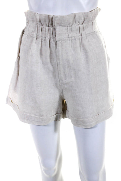 Posse Womens Paper Bag Elastic Waist Woven Ruffle Shorts Beige Linen Size Medium