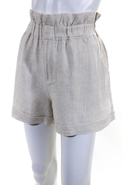 Posse Womens Paper Bag Elastic Waist Woven Ruffle Shorts Beige Linen Size Medium