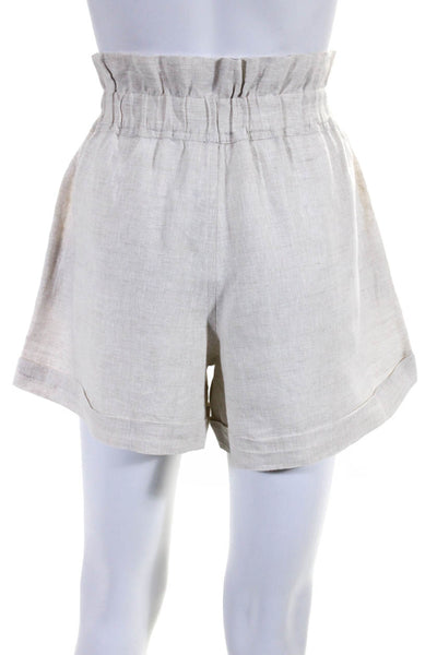 Posse Womens Paper Bag Elastic Waist Woven Ruffle Shorts Beige Linen Size Medium