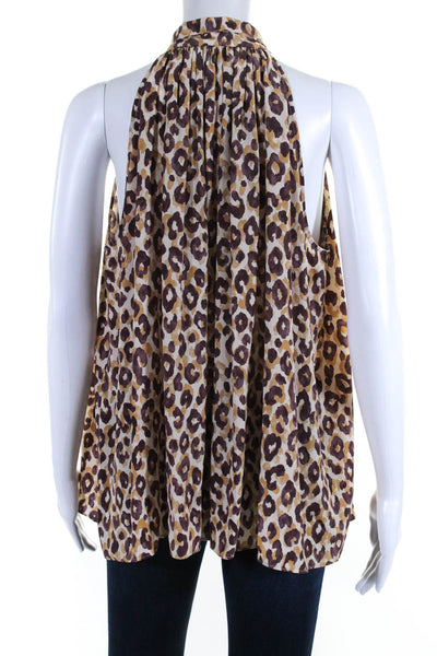 Zimmermann Womens Leopard Print Halter Sleeveless Top Blouse Beige Maroon Size 1