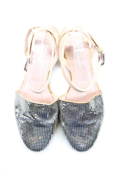 Stuart Weitzman Womens Chain Mail Ankle Strap Flat Sandals Silver Size 8.5