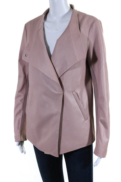 Mackage Womens Solid Pink V-Neck Front Pockets Long Sleeve Leather Jacket Size M