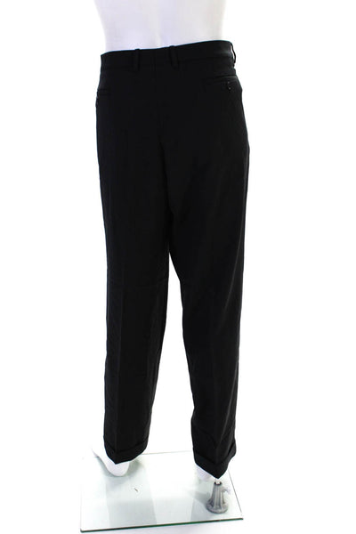 Giorgio Armani Mens Wool Pleated Front Straight Leg Dress Trousers Black Size 38