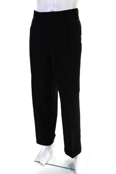 Brooks Brothers Mens Wool Fleece Pleated Front Dress Trousers Black Size 37 R