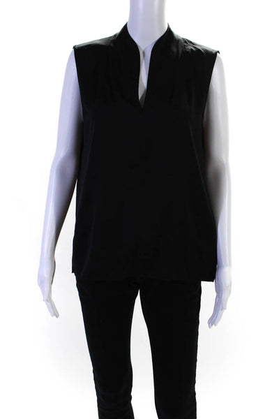 Elie Tahari Womens Sleeveless V Neck Silk Boxy Top Blouse Black Size Medium