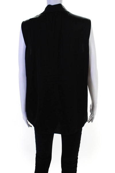 Elie Tahari Womens Sleeveless V Neck Silk Boxy Top Blouse Black Size Medium