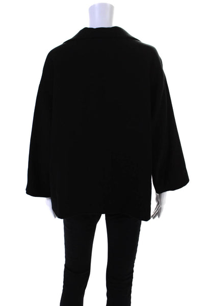 Vito Emanuele Womens Woven Collared 3/4 Sleeve V Neck Top Blouse Black Large