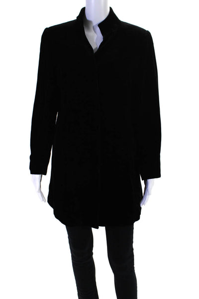 Blue Les Copains Womens Hidden Placket Standing Collar Velvet Jacket Black IT 48