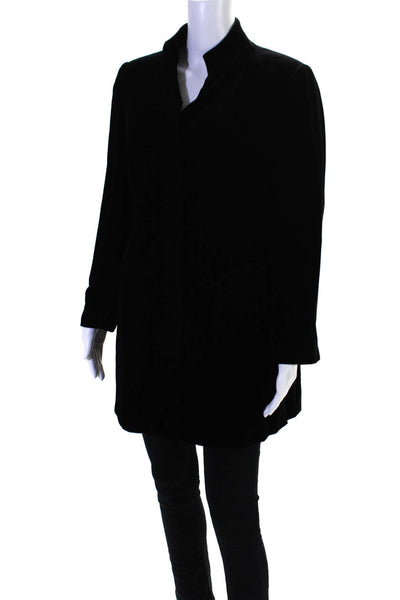 Blue Les Copains Womens Hidden Placket Standing Collar Velvet Jacket Black IT 48