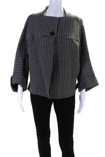 D. Exterior Womens Knit Check 3/4 Sleeve Oversize Jacket Black Gray Size Medium