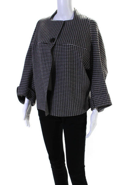 D. Exterior Womens Knit Check 3/4 Sleeve Oversize Jacket Black Gray Size Medium