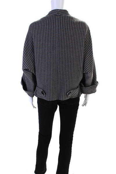 D. Exterior Womens Knit Check 3/4 Sleeve Oversize Jacket Black Gray Size Medium