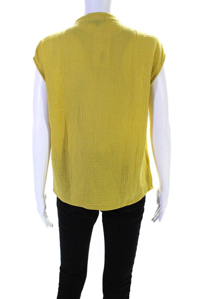 Monrow Womens Cap Sleeve V Neck Boxy Gauze Top Yellow Cotton Size Medium