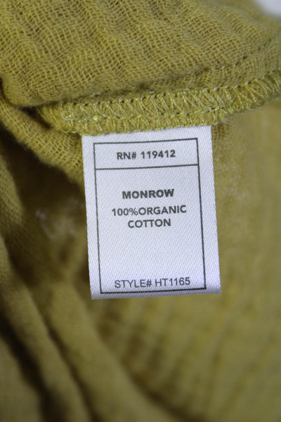 Monrow Womens Cap Sleeve V Neck Boxy Gauze Top Yellow Cotton Size Medium