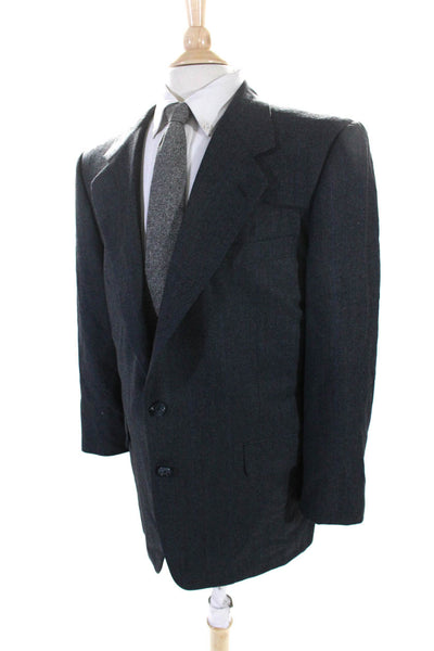 Hickey Freeman Mens Wool Darted Collared Buttoned Blazer Jacket Gray Size EUR42