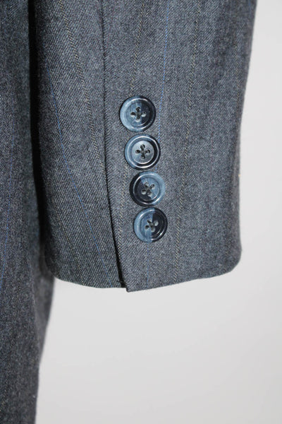 Hickey Freeman Mens Wool Darted Collared Buttoned Blazer Jacket Gray Size EUR42