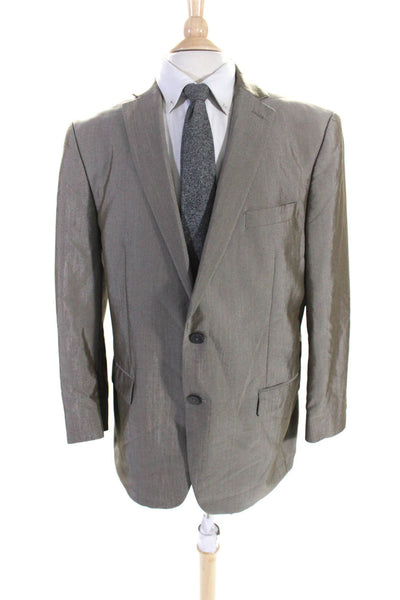 Calvin Klein Mens Darted Striped Print Collared Buttoned Blazer Tan Size EUR44L