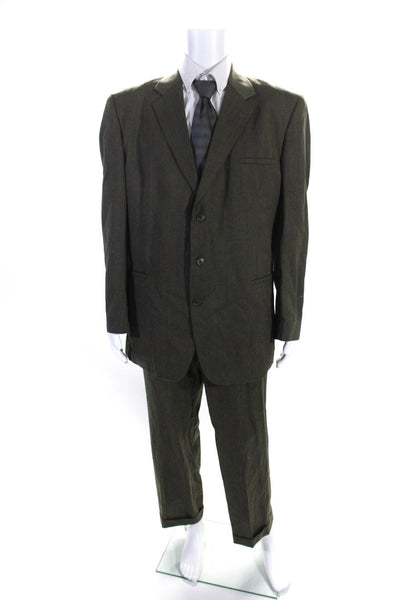 J. Ferrar Mens Textured Buttoned Flat Front Collared Suit Set Green Size 44L 36