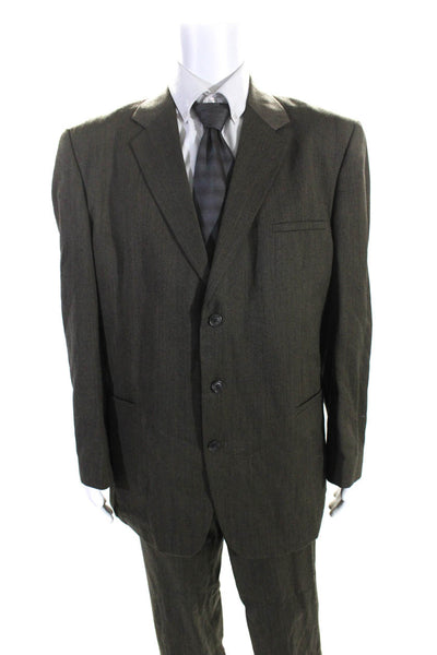 J. Ferrar Mens Textured Buttoned Flat Front Collared Suit Set Green Size 44L 36