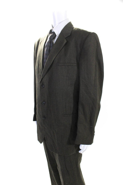 J. Ferrar Mens Textured Buttoned Flat Front Collared Suit Set Green Size 44L 36