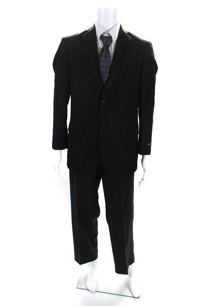 Structure Mens Striped Buttoned Collared Blazer Pants Suit Black Size EUR38S 30