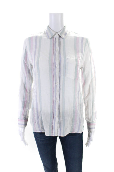 Rails Womens White Multicolor Striped Linen Long Sleeve Button Down Shirt Size S