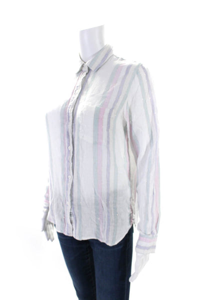 Rails Womens White Multicolor Striped Linen Long Sleeve Button Down Shirt Size S