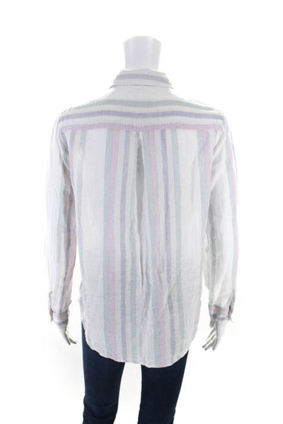 Rails Womens White Multicolor Striped Linen Long Sleeve Button Down Shirt Size S