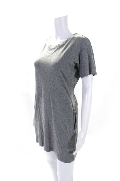 Theory Womens Gray Cotton Crew Neck Pockets Short Sleeve T-Shirt Dress Size P